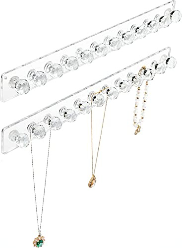 Aegistus 2 Pcs Necklace Holder, Acrylic Necklace Hanger, Wall Mont Necklace Organizer, Jewelry Hooks for Necklaces, Bracelets, Chains (Clear)