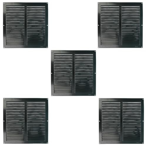 Amig - Pack de 5 Rejillas Cuadradas de Aluminio con Mosquitera | Rejillas de Ventilación para Salida de Aire | Ideal para Techo de Cocina y Baño | Medidas 300 x 300 mm | Color Negro