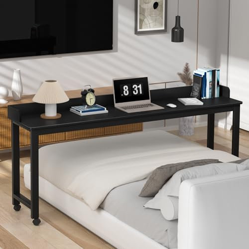 Makamsui Überbetttisch mit Rollen, Rolltisch über Bett auf Rollen, Laptoptisch für Zuhause, Büro, Schlafzimmer, Krankenhaus, Arbeitsplatz, Esstisch, Computertisch mit robusten Metallbeinen, Schwarz