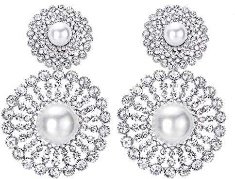 Mariage Perle Synthétique Noces Strass Cluster Grand Cercle Fleur Long Statement Déclaration Boucles d'oreilles élégant