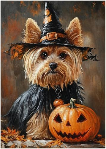 Halloween Yorkshire Terrier Puzzles 1000 Pieces for Adults - Pet Pumpkin Costume Portrait for Yorkshire Terrier Owner - Funny Challenging Jigsaw Puzzle Perfect for Game Nights