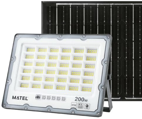 Proyector LED Solar 200W IP65 Gris - Iluminación exterior eficiente y ecológica, ideal para jardines, patios y espacios abiertos.