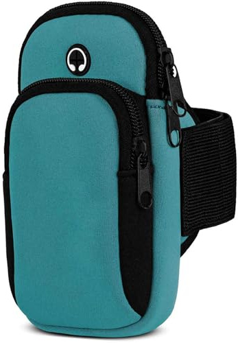 moex Handytasche Joggen für iPhone 16e Sportarmband Handy aus Neopren, Handyhalterung Arm zum Laufen Sport Armband, Laufarmband mit 2 Fächern, Lauftasche Jogging - Blau