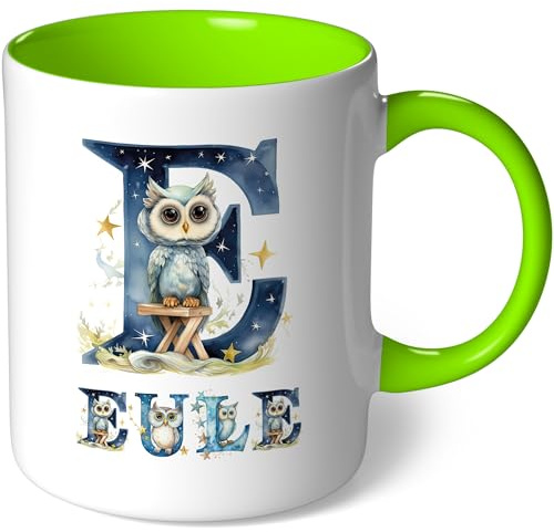 Personalisierte Tasse mit Namen - Eule - Geschenk Kaffeetasse Namenstasse selbst gestalten personalisieren bedrucken Geburtstag Becher Teetasse Kaffeebecher (Weiß-Hellgrün Bild32)