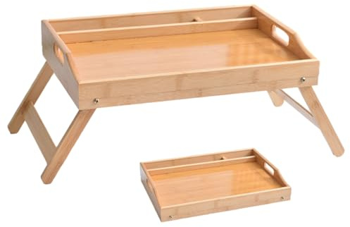 Mesa De Cama Para Laptop Y Comidas | Bandeja De Madera Plegable Con Asas, Diseño Portátil | Ideal Para Sofá, Armario Estrecho, Mostrador, Escritorio De Dormitorio, Configuración De Casa Compacta