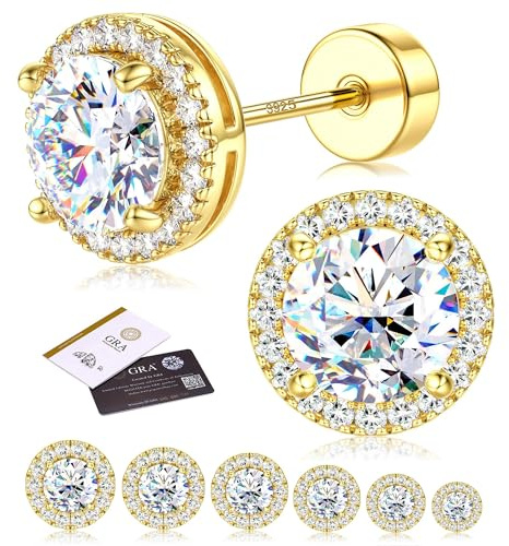 ADRAMATA Moissanit Ohrringe 925 Sterling Silber Ohrringe Herren Damen | Hypoallergene Ohrstecker,3-7MM D Farbe VVS1 Brillant Simulierter Diamant Ohrringe,14K Weißgold Ohrringe,Schmuck Geschenk