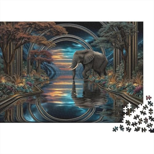 Elefante de pie Frente a Espejos Paralelos Rompecabezas para Adultos || 1000pcs (75x50cm) Juegos EduGatoivos De Decoración del Hogar