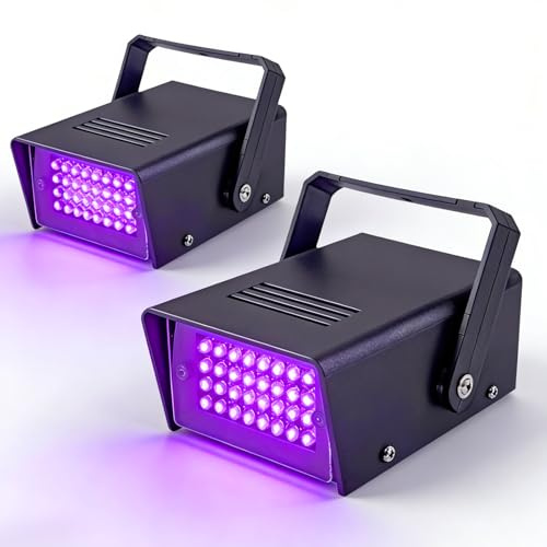 2 Packungen Mini Stroboskop Licht, 32 LED Disco Licht Partylicht Strobe Light, Stroboskope Lila Blitzlichter für DJ Halloween Karaoke Party in Kleinen Räumen Parties