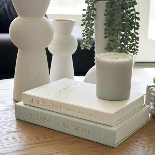 LUFEIS Decorative Books Set of 2, Linen Faux Book Storage Boxes, Linen Fake Books with Magnetic Closure, Stylish Book-Shaped Box for Coffee Table, Bookshelf, Home & Office Decor (Mint Green & Beige)
