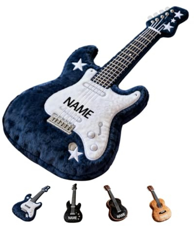 Personalized Guitar Shaped Pillow with Name Fashion Cute Music Theme Body Pillow for Sofa Bed Couch Chair Club Custom Guitarist Name Cushions Party Decor Gift for Music Lover Musician Family