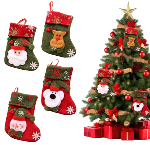 JYNXOR 4 Piezas Calcetines Navidad Chimenea Juego, Botas de Navidad para Colgar Calcetines Navideñosi, Noel Christmas Stocking Idea Regalo para Decoración Navideña
