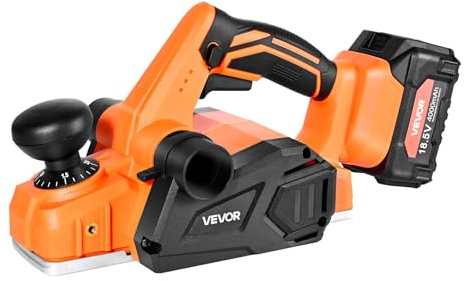VEVOR Rabot Électrique sans Fil Largeur Coupe 82 mm Raboteuse à Bois à Main 15000 tr/min avec Batterie Lithium 4 Ah 18,5 V Moteur sans Balais Profondeur Coupe Réglable pour Travail Chanfreinage Bois
