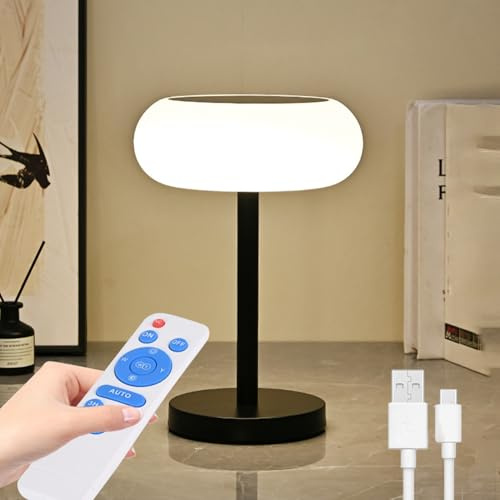 Solar Tischleuchte LED Pilz Tischlampe Kabellos Akku mit 3 Farbmodi & Stufenlos Dimmbar USB-C & Solar Ladefunktion mit Fernbedienung IP65 Wasserdicht Outdoor Kleine Lampe für Garten Terrasse Balkon