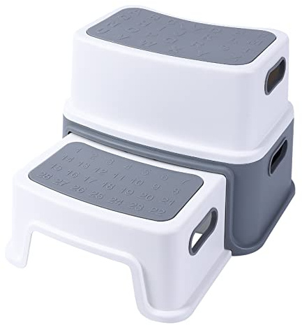 RBFGYIOP Tritthocker mit 2 Stufen, rutschfest, für Kinder – robust und stabil, perfekt für Badezimmer, Küche und WC – unterstützt bis zu 113 kg, fördert Autonomie und Sicherheit – leicht zu reinigen