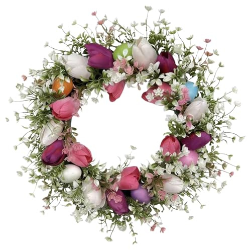 Osterkranz Mit Eiern, Osterdeko Zum Aufhängen, 45cm Ostereier Kranzn Outdoor, Türkranz Frühling Deko Haustür, Wandkranz Frühlingskranz Osterdekoration Für Frühlingsdeko Ostern Deko