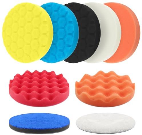 9tlg Polierschwamm 150mm Klett Auto Polierpads Klett Set Polishing Pad | Wellen / Flache / Waben Polieren Schwämme Polierset Auto 150mm Polierschwämme für Exzenter Poliermaschine Schleifmaschine