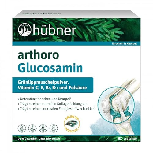 hübner® arthoro Glucosamin | Knochen- und Knorpelschutz | Vitamin C, B6, B12 & E | Grünlippmuschelpulver