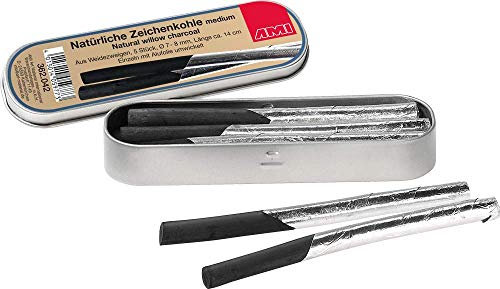 Zeichenkohle / Naturzeichenkohle aus Weidenzweigen, Inhalt: 5 Stück, Ø: 7-8 mm