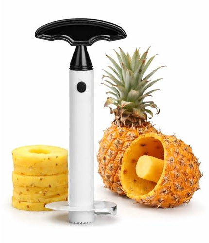Premier Housewares Pineapple Cutter and Corer, Easy-Use Fruit Slicer, Black and White