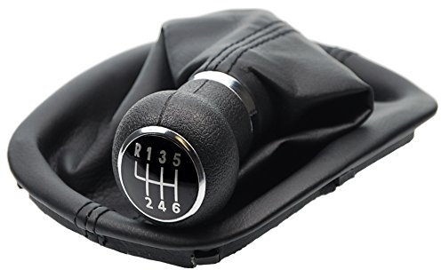 Pomello cambio e Cuffia cambio compatibile con VW per Passat B5 3B 3BG 1996-2005 - 6 Marce - nero - con telaio - finta simil pelle - leva cambio manuale - (A257-2)