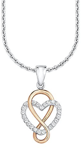 s.Oliver Kette mit Herz Anhänger für Damen, Zirkonia und 925er Sterling Silber, Teil-rhodiniert