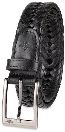 Dockers Men's 1 3/16 In. Glazed Top Braided Belt-black/silver buckley, 38