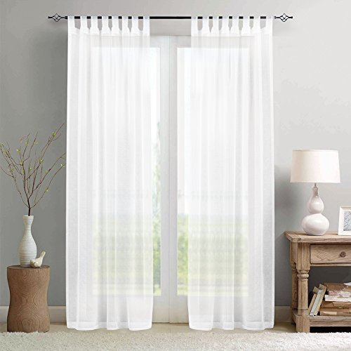 TOPICK Schlaufenschal 2er Set Gardinen Wohnzimmer modern Schlaufengardinen Vorhänge Schlafzimmer Gardinenschals Leinenoptik H245xB140 cm, Schlaufenvorhang Curtains Living Room Fenstervorhänge Weiß