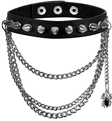 OIDEA Damen Lederhalsband Choker, Sexy Polka Dots Spitze Lederkette Halskette Halsband mit Kreis Anhänger Einstellbar Verstellbaren, Schwarz