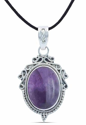 mantraroma Kettenanhänger 925 Silber Amethyst lila Stein Edelstein Damen Sterling Silber Halskette Anhänger Geschenk (MAH-124-01)