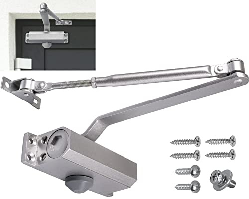 Stahlia Automatischer Türschließer Silber Türschließer Haustür hydraulisch Innen - Außen Automatik Obentürschließer | MIDI Türgewicht 25-45 kg