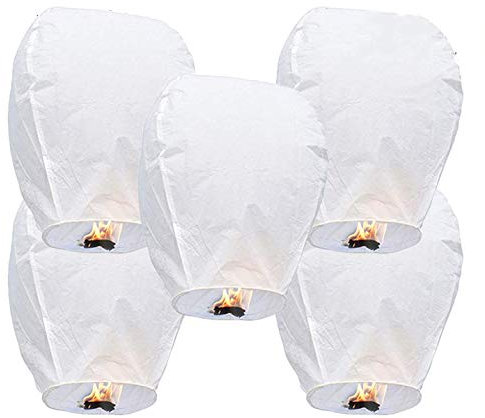 LABOTA Confezione da 5 lanterne volanti cinesi, da rilasciare in memoria, 100% biodegradabili, ecologiche, lanterne galleggianti per volare all'aperto, decorazioni per feste, compleanni, eid,