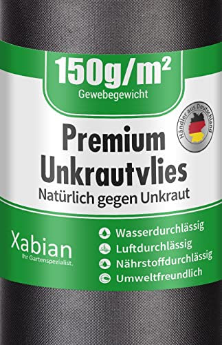 Xabian Anti Unkrautvlies 150g/m² Gartenvlies 2m x 5m = 10m² - Unkrautfolie sehr hohe UV-Stabilisierung - extrem reißfest und wasserdurchlässig