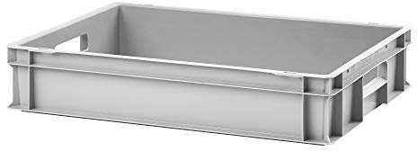 Euro-Stapelbox EB-612, 600x400x120 mm (LxBxH), grau ähnl. RAL7001, aus Polypropylen, lebensmittelecht, 2 Handgriffe, ca. 24 Liter Vol.