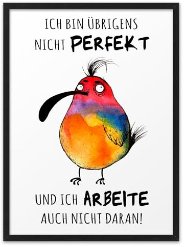 NICHT PERFEKT | ABOUKI Kunstdruck | Coole Witzige Geschenke Kleine Lustige Geschenke Wandbild Poster Plakat Spruch Bild Schilder Wanddekoration Aufmunterung | DIN A4, A3 / Rahmen optional