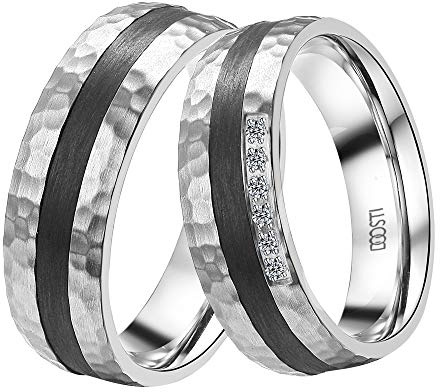 DOOSTI Partnerringe/Trauringe Strong chirugischer Edelstahl mit Carbon – inkl. Gratis Gravur