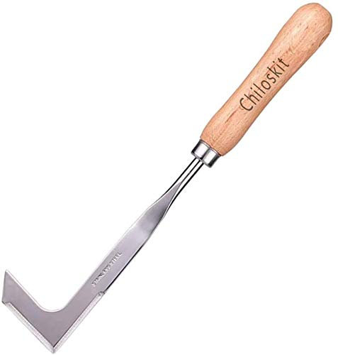 Chiloskit cortadora de césped de acero inoxidable con madera Wandle Weeding Sickler Weed Puller herramienta Machete gancho cuchillo patio césped herramienta