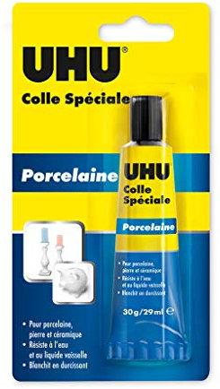 UHU Colle spéciale porcelaine - Colle idéale pour la porcelaine, le marbre, le grès et la céramique, blanche, tube 30g