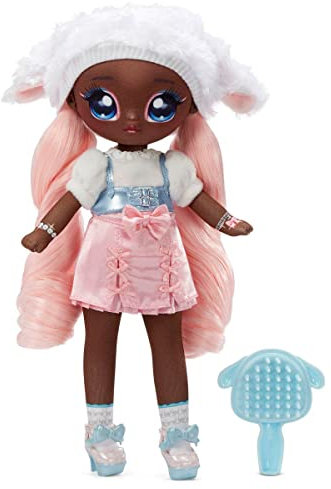 Na! Na! Na! SurpriseTeens Modepuppe - Sammlerpuppe - 28 cm weiche Stoffpuppe, inspiriert durch Schafe - Mit rosa Haaren - Lila Lamb