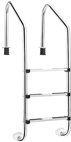DREAMADE 3 Stufige Poolleiter aus Edelstahl, rutschfeste Einstiegsleiter, Schwimmbadleiter 150 kg Belastbar, Einbauleiter 53 x 63 x 147cm