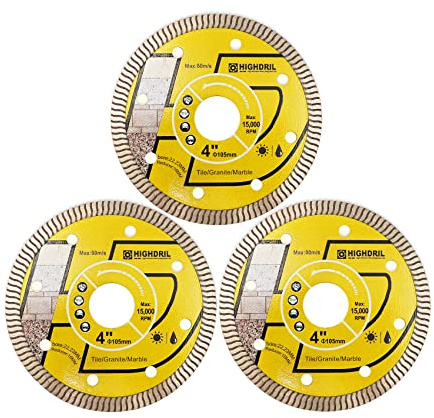 HIGHDRIL Diamond Saw Blade - 3Pcs 105MM Diamond Tile Blade with 22.23MM Arbor, Dry or Wet Cutting Disc for Porcelain Tile Ceramic Granite Marble Hard Material Masonry