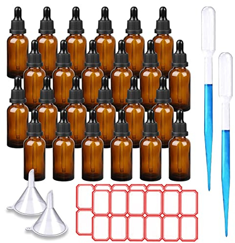 TUAKIMCE 24pcs 30ml Pipettenflasche, Braunglas Glasflasche Pipette, Apothekerflaschen mit Tropfenpipette, für Ätherische Öle, Parfümöle, Flüssigfarbstoffen Aromatherapie Mischungen