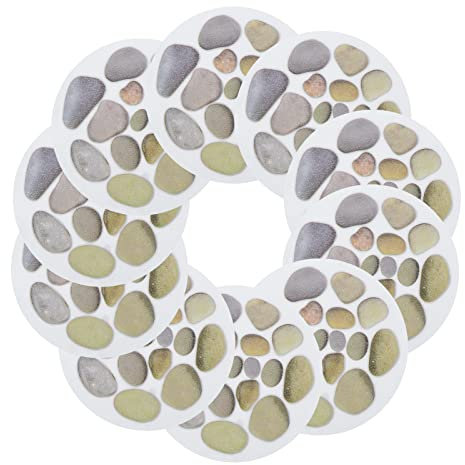 WANDIC Non-Slip Bathtub Stickers, 10 Pcs Cobblestone Pattern Self Adhesive Bath Stickers Safety Textured Shower Treads Bathtub Stickers Anti-Slip Treads for Bath Shower Pools Stairs with Scraper