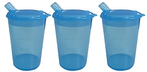 DR. BONE'S THERAPEUTICS 3 x Adult Convalescent Drinking Adult Sippy Cup/Feeding Cup/Beaker with Lip Spout Ideal for Those who Struggle with Solid Foods, Elderly, Less able (200ml) Blue