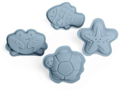 Bigjigs Toys - Dove Grey Silicon Sandformen - 4 Pack -Silikon -Strandspielzeug, umweltfreundliches Strandspielzeug, nachhaltiges Sand- und Wasserspielzeug, Sandspielzeug für Kleinkinder im Alter von 3