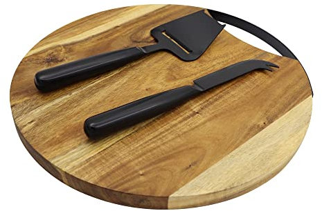 3-teiliges Käsewerkzeug-Set, Servierutensilien, Wurstbrett und Serviertablett, Holz-Käsebrett-Set mit Besteck