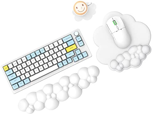 MAMBASNAKE Cloud Tapis de souris et support de repose-poignet pour clavier avec sous-verre, confortable coussin de poignet en mousse à mémoire de forme avec base antidérapante, ergonomique - Blanc