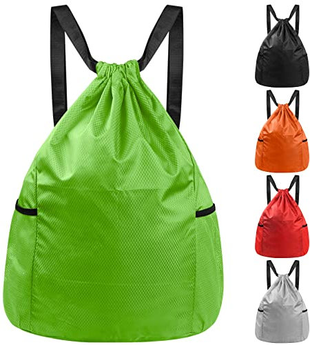 HexinYigjly Wasserdichter Turnbeutel & Rucksack mit Kordelzug, Sport- & Schwimmtasche, Gymsack für Herren & Damen, ideal für Schule, Reisen, Fitness & Schwimmen, (Grün)