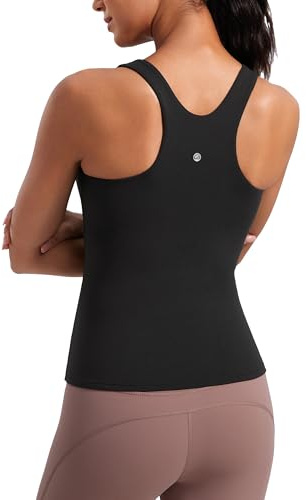 CRZ YOGA Butterluxe Workout Tank Tops for Women - Racerback Padded High Neck Yoga Athletic Shirt with Built in Bra Black X-Large