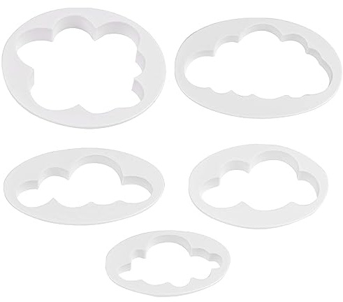 CEYAZYE 5PCS Cloud Fondant Cutter, Plastic Fluffy Cloud Cookie Cutter Shapes, Cake Cookie Mold, Sugar Craft Molds, Different Cake Decorating Tools Pattern for Creative Baking and Crafts