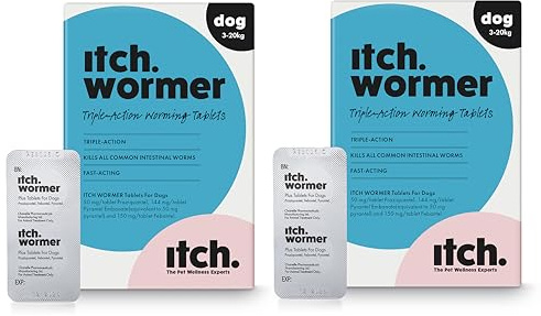 Itch Dog Wormer Tablets for Dogs 3-19kg - 4 Tablets | Treats Tapeworms, Hookworms & Whipworms - Kills Worm Larvae